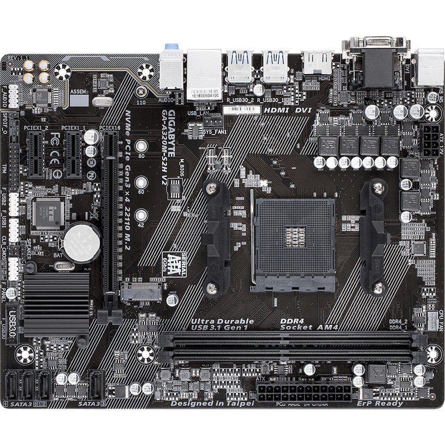Gigabyte Ultra Durable GA-A320M-S2H V2 Desktop Motherboard - AMD B350 Chipset - Socket AM4 - Micro ATX