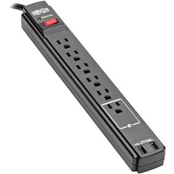 Tripp Lite by Eaton Protect It! 6-Outlet Surge Protector 6 ft. Cord 990 Joules 2 USB Ports (2.1A) Black Housing