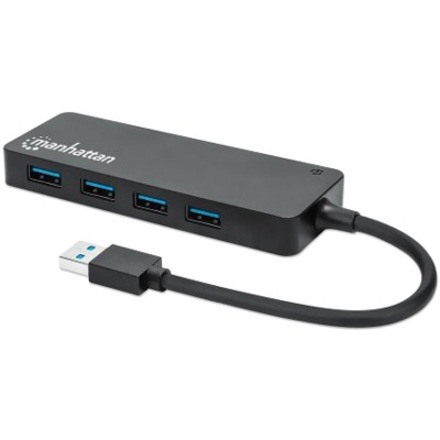 Manhattan USB-A 4-Port Hub, 4x USB-A Ports, 5 Gbps (USB 3.2 Gen1 aka USB 3.0), Bus Power, ST4300PBU3 & ST4300MINU3B, SuperSpeed USB, Black, Three Year Warranty, Box