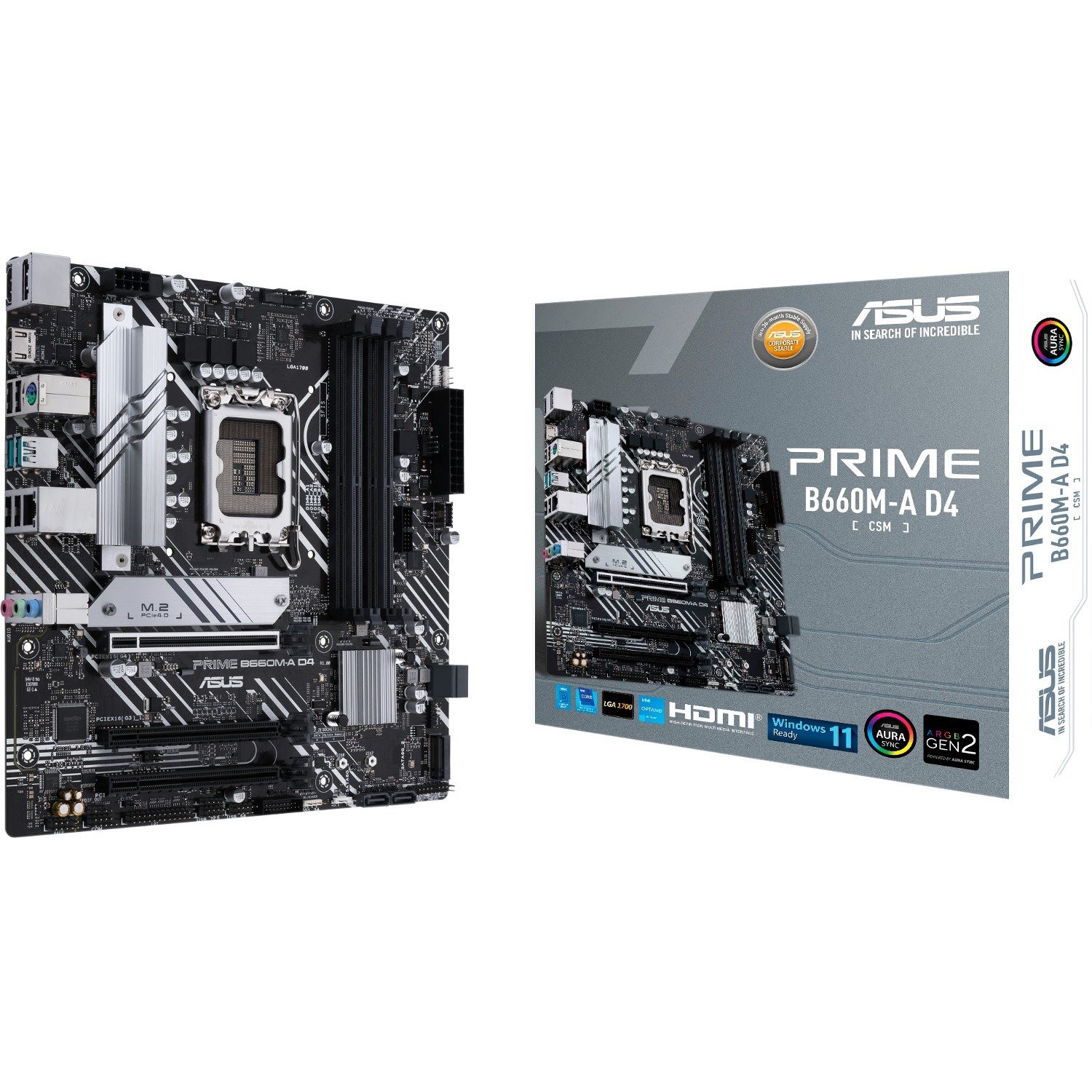 Asus Prime B660M-A D4-CSM Desktop Motherboard - Intel B660 Chipset - Socket LGA-1700 - Intel Optane Memory Ready - Micro ATX
