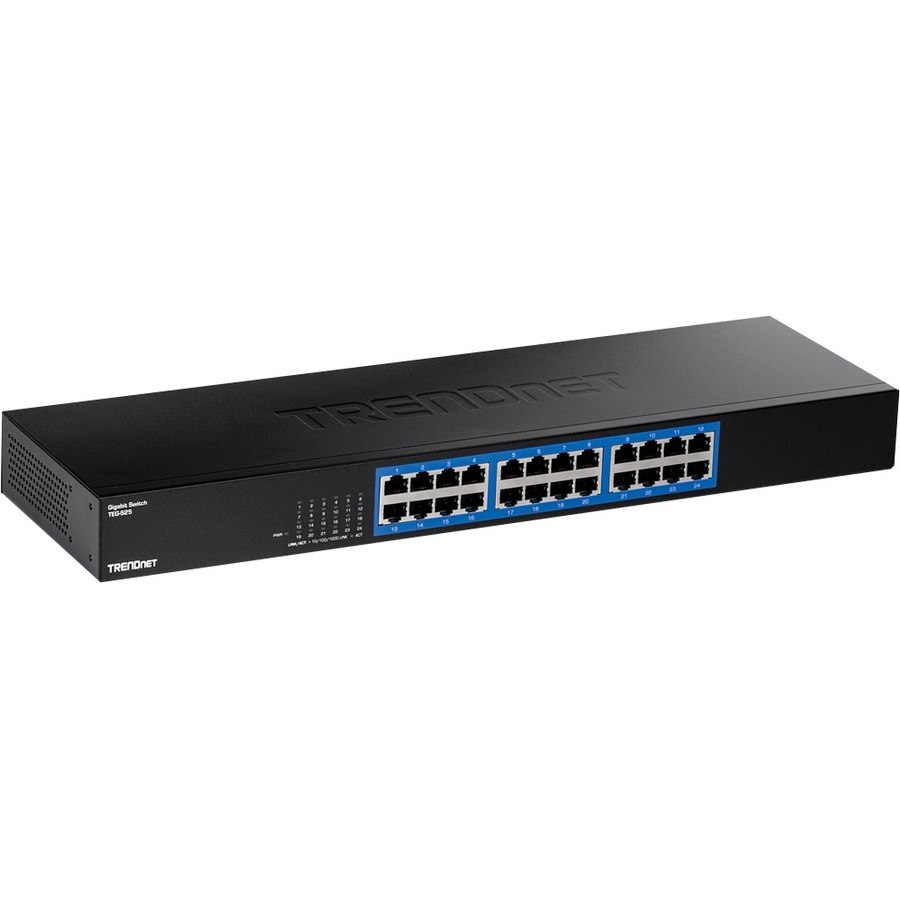 TRENDnet 24-Port Gigabit Switch, TEG-S25, 24 x Gigabit RJ-45 Ports, 48Gbps Switching Capacity, Fanless Design, Metal Enclosure, Internal Power Supply, Lifetime Protection, Black