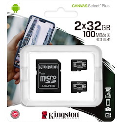 Kingston Canvas Select Plus SDCS2 32 GB Class 10/UHS-I (U1) microSDHC - 2 Pack