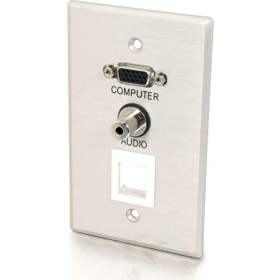 C2G VGA + 3.5mm Audio Pass Through Single Gang Wall Plate w/1 Keystone-Brushed Aluminum