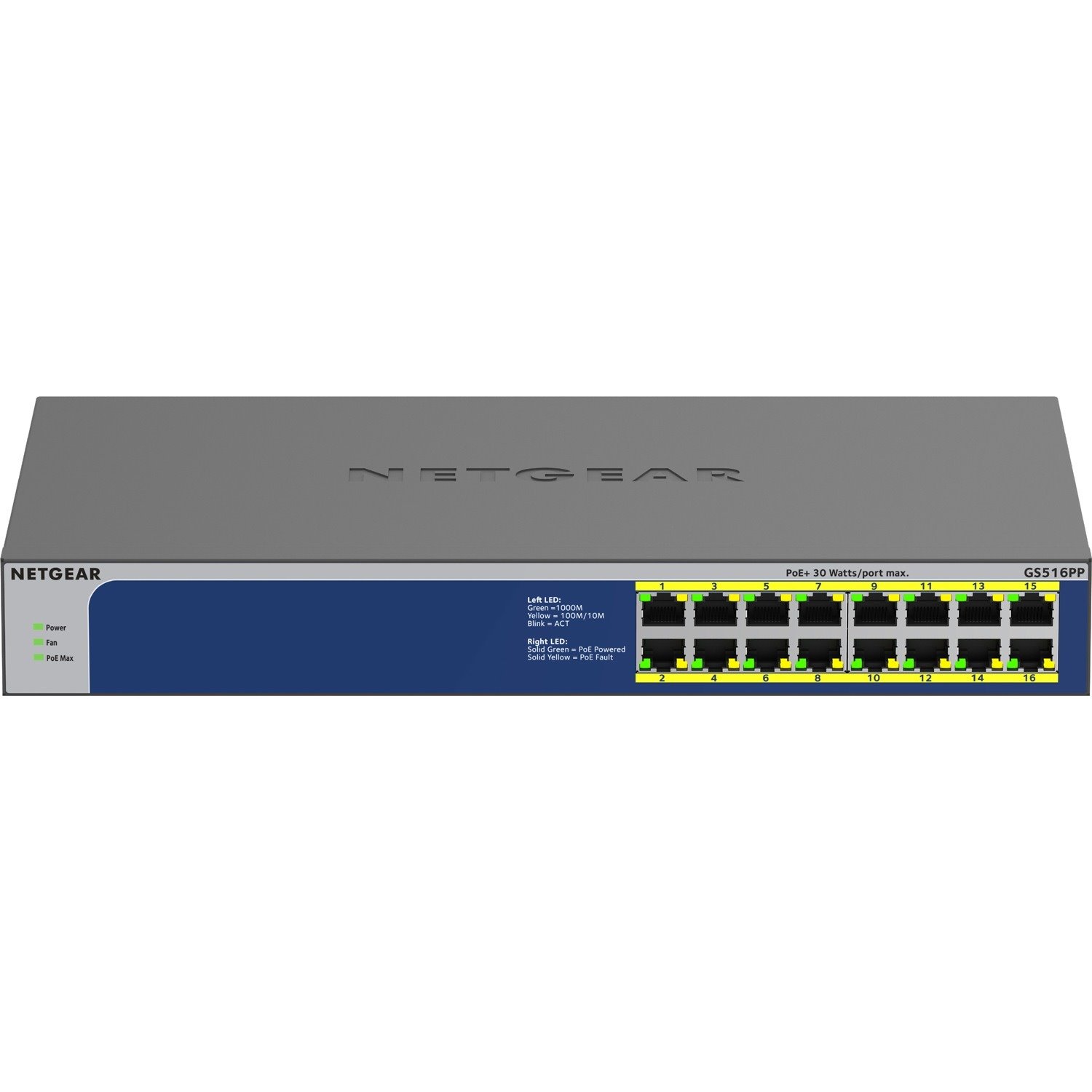 Netgear GS516PP 16 Ports Ethernet Switch - Gigabit Ethernet - 1000Base-T