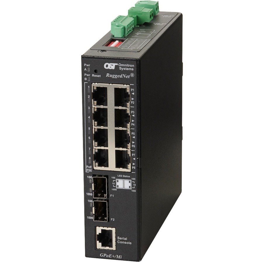 Omnitron Systems RuggedNet Managed Industrial Gigabit PoE+, 2xSFP, RJ-45, Ethernet Fiber Switch