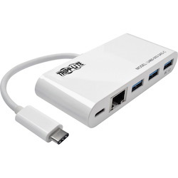 Tripp Lite by Eaton 3-Port USB 3.2 Gen 1 Hub with LAN Port and Power Delivery USB-C to 3x USB-A Ports and Gigabit Ethernet White