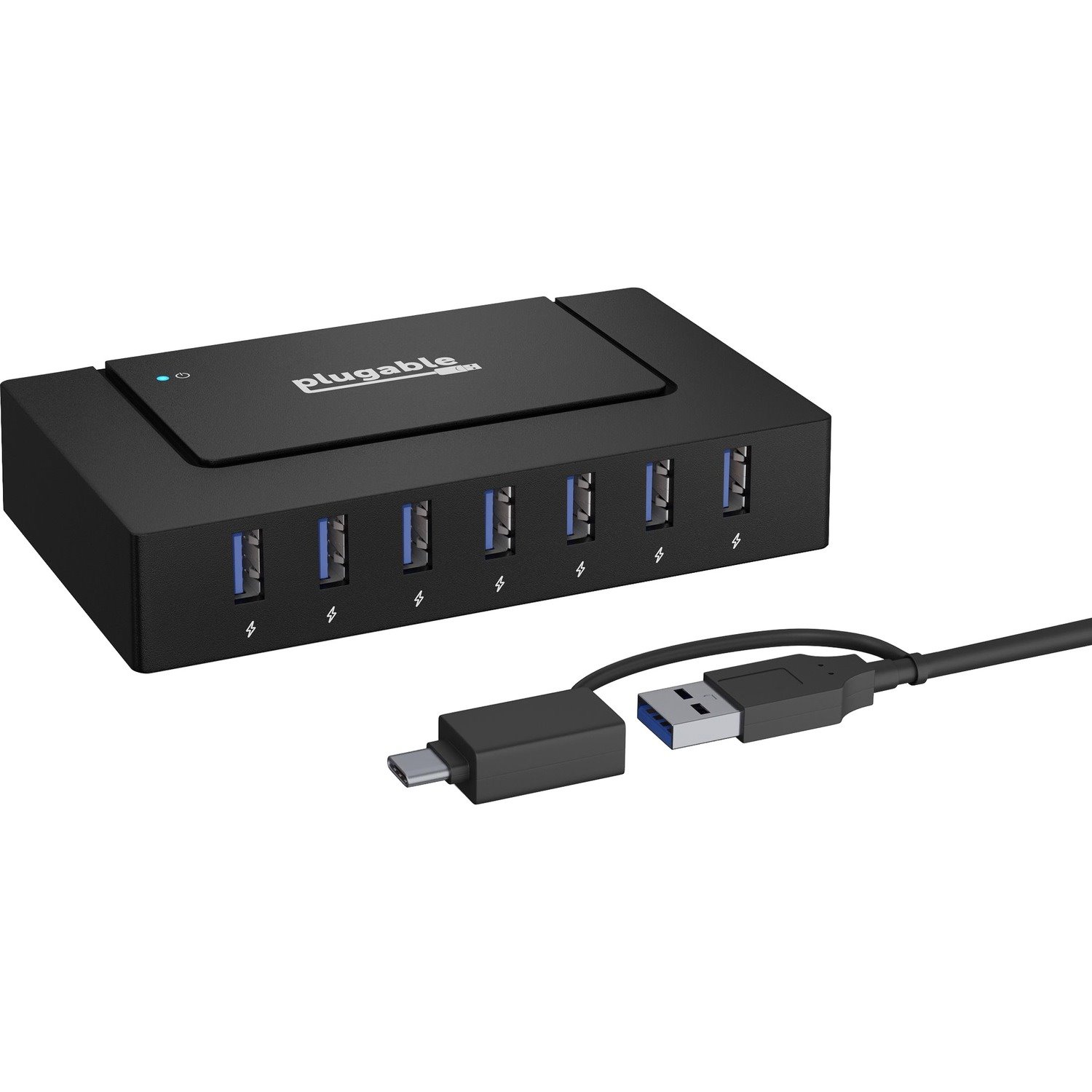 7 Port USB Charging Hub for Laptops with USB-C or USB 3.0