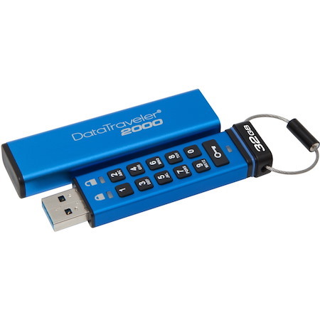 Kingston DataTraveler 2000 DT2000 32 GB USB 3.1 Flash Drive - Blue - 256-bit AES