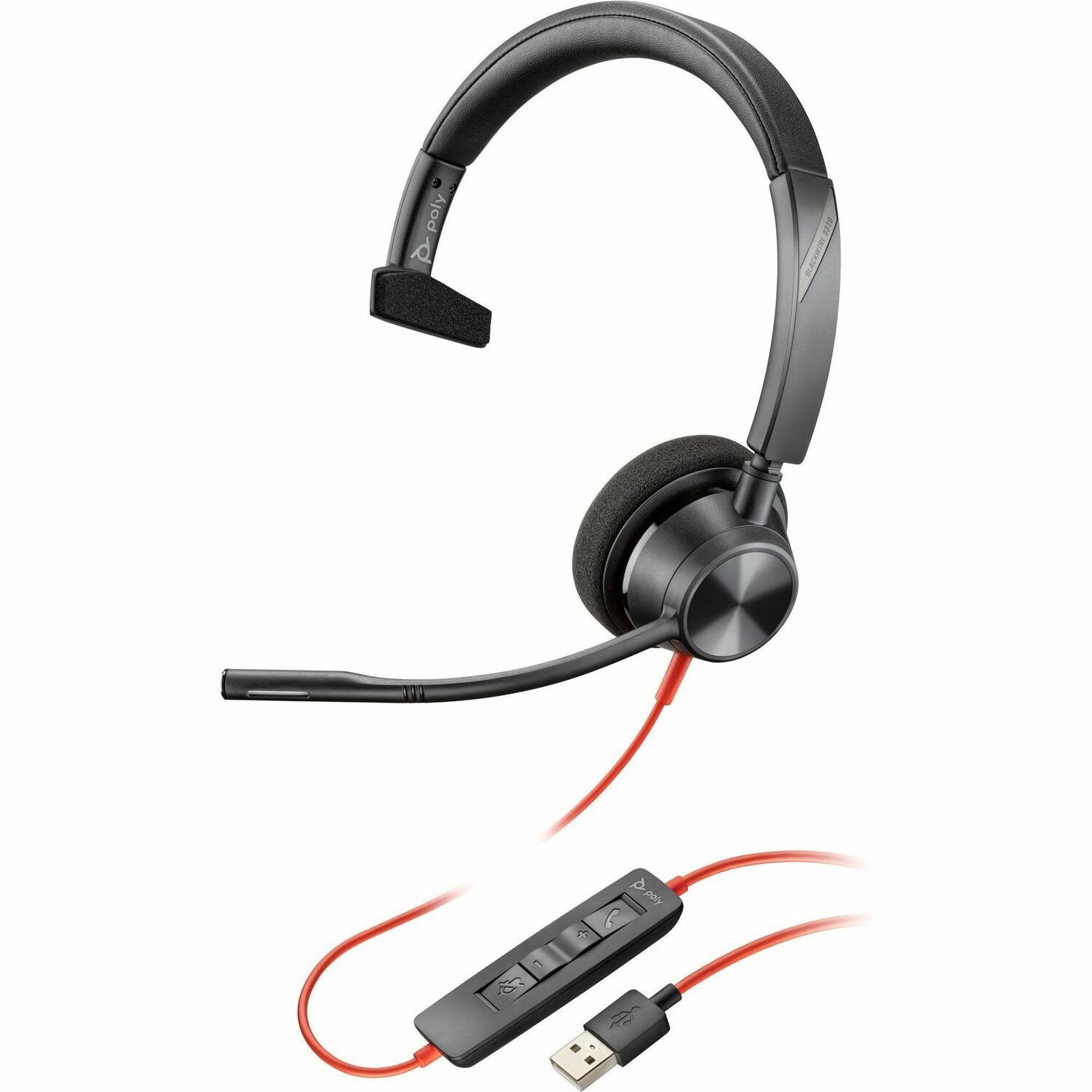 Poly Blackwire 3315 Wired On-ear Mono Headset - Black