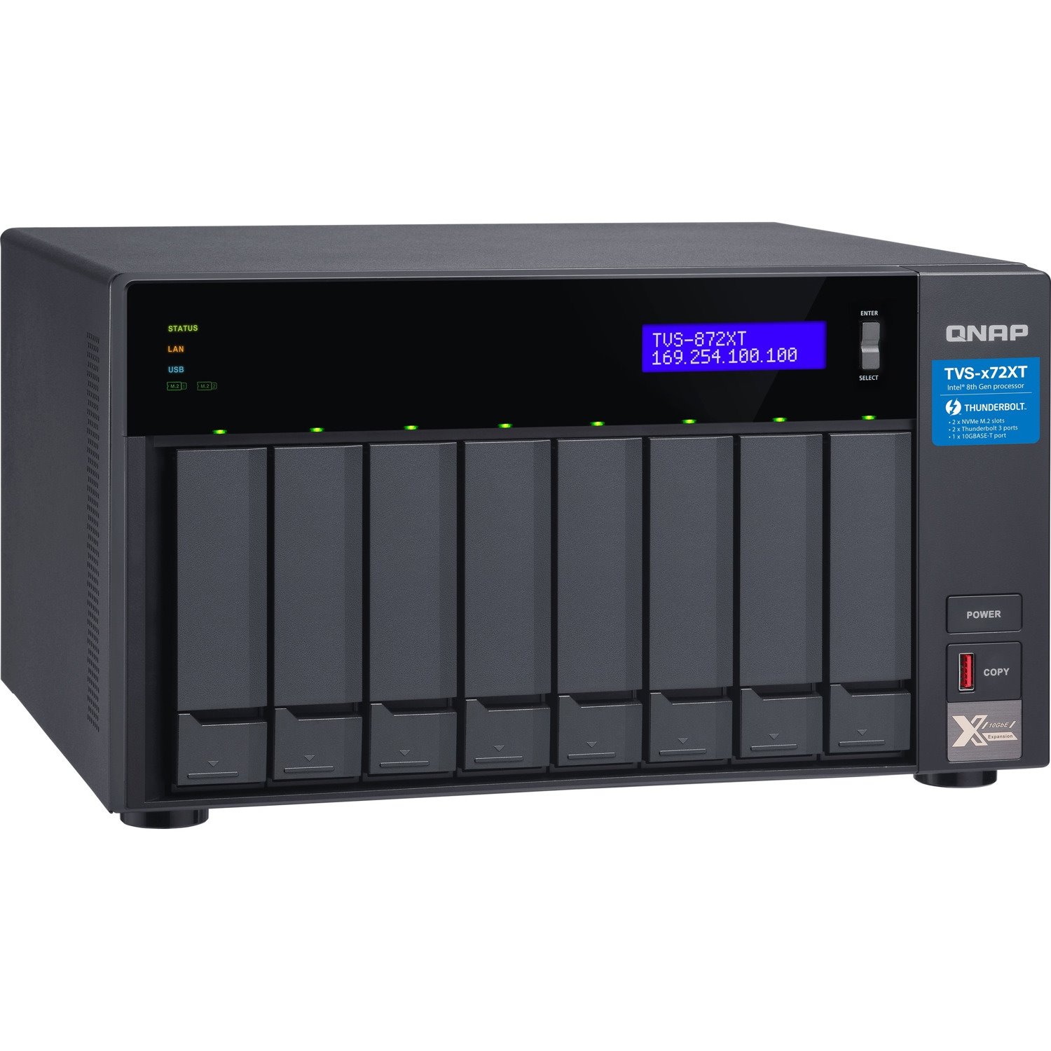 QNAP TVS-872XT-I5-16G 8 x Total Bays SAN/NAS/DAS Storage System - 4 GB Flash Memory Capacity - Intel Core i5 i5-8400T Hexa-core (6 Core) 1.70 GHz - 16 GB RAM - DDR4 SDRAM Tower