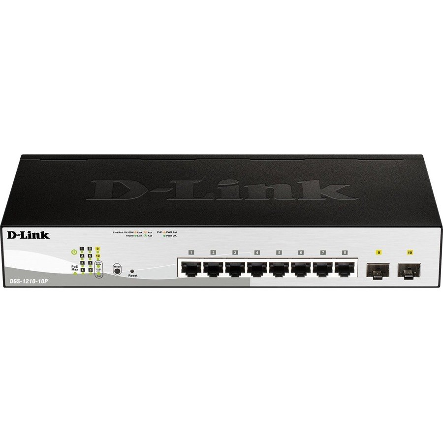 D-Link DGS-1210-10MP 10-Port Gigabit Smart Managed 130W PoE Switch with 8 PoE RJ45 and 2 SFP Ports