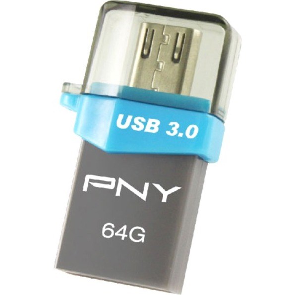 PNY Duo-Link OU3 64 GB USB 3.0, Micro USB Flash Drive - Grey