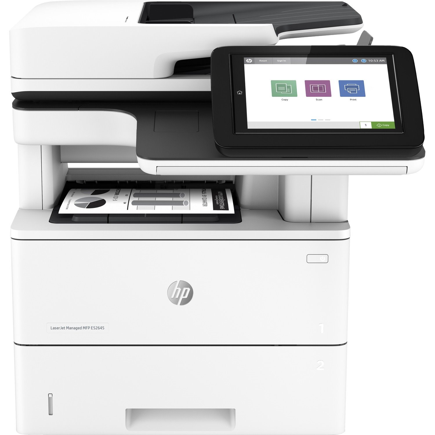 HP LaserJet Managed E52645dn Laser Multifunction Printer-Monochrome-Copier/Scanner-45 ppm Mono Print-1200x1200 Print-Automatic Duplex Print-150000 Pages Monthly-650 sheets Input-Color Scanner-600 Optical Scan-Gigabit Ethernet Ethernet