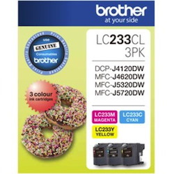 Brother LC233CL3PK Original Standard Yield Inkjet Ink Cartridge - Magenta, Cyan, Yellow - 3 / Pack