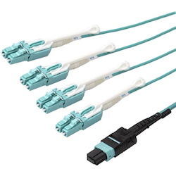StarTech.com 5m (15ft) MTP(F)/PC to 4x LC/PC Duplex Breakout OM3 Multimode Fiber Optic Cable, OFNP, 40G, 8F Type-A