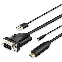 4XEM 10ft VGA to HDMI Adapter with 3.5mm Audio Jack and USB Power
