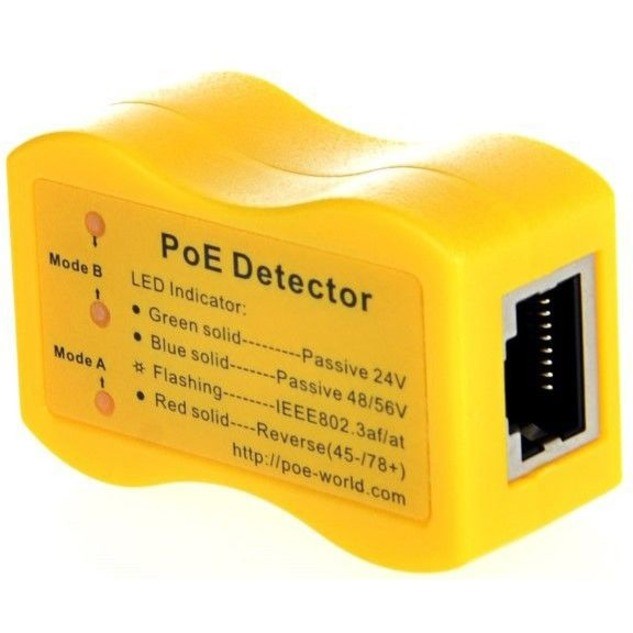 VisionTek PoE Detector for IEEE 802.3 or Passive PoE - Quickly Identify Power Over Ethernet; Display Indicates Passive or 802.3af/at; 24v, 48v, or 56v; and Mode B Reverse Polarity