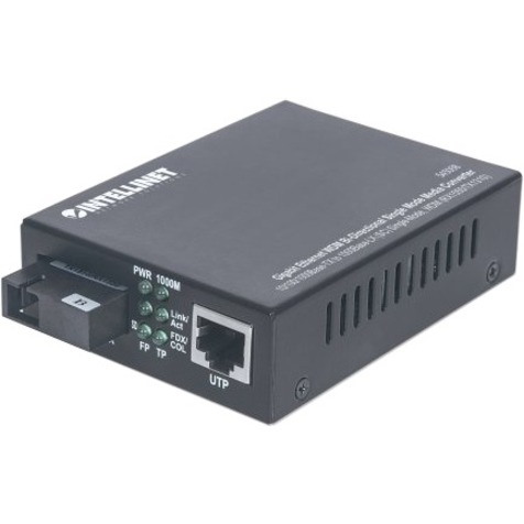 Intellinet Gigabit Ethernet WDM Bi-Directional Single Mode Media Converter, 10/100/1000Base-Tx to 1000Base-Lx (SC) Single-Mode, 20km, WDM (Rx1550/Tx1310) (With 2 Pin Euro Power Adapter)