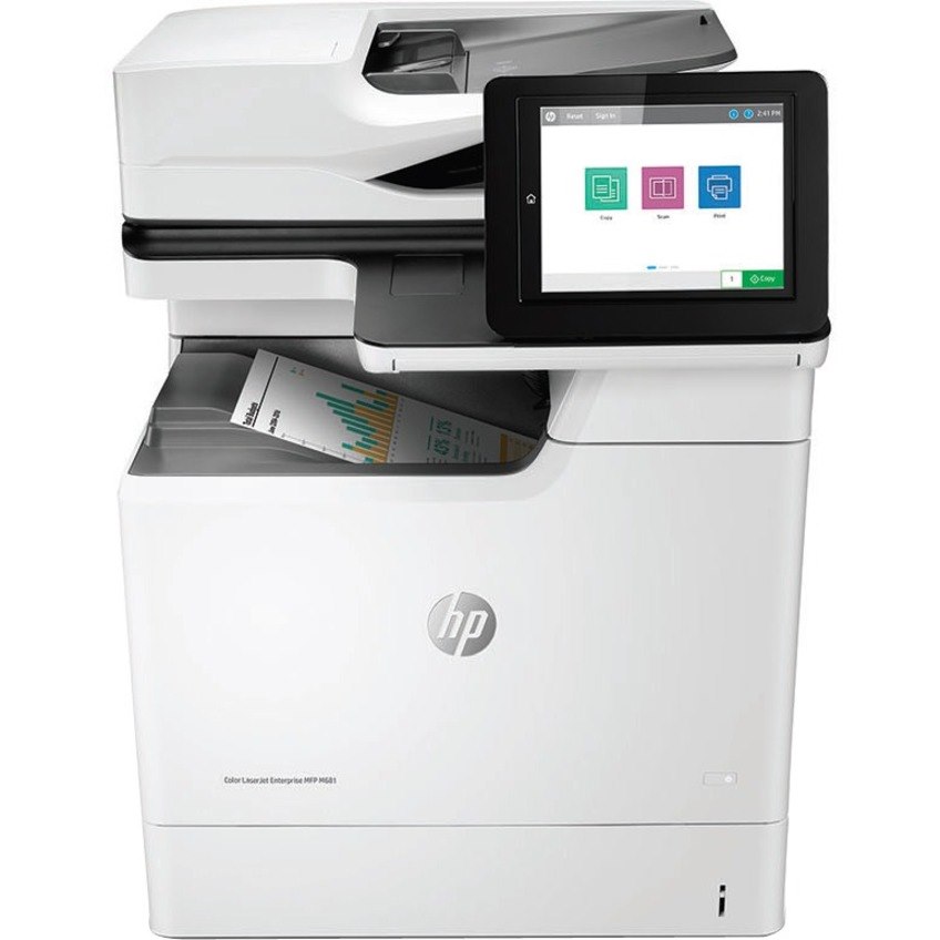 HP LaserJet M681 M681f Laser Multifunction Printer-Color-Copier/Fax/Scanner-50 ppm Mono/50 ppm Color Print-1200x1200 Print-Automatic Duplex Print-100000 Pages Monthly-650 sheets Input-Color Scanner-600 Optical Scan-Color Fax-Gigabit Ethernet