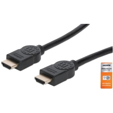 Manhattan HDMI Cable with Ethernet, 4K@60Hz (Premium High Speed), 1.8m, Male to Male, Black, HDMM2MP (except 20cm shorter), Ultra HD 4k x 2k, Fully Shielded, Gold Plated Contacts, Lifetime Warranty, Polybag