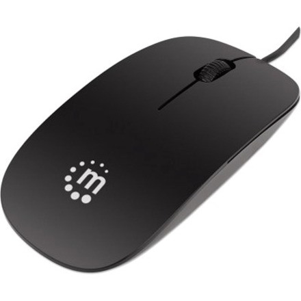 Manhattan Silhouette Sculpted USB Wired Mouse, Black, 1000dpi, USB-A, Optical, Lightweight, Flat, Three Button with Scroll Wheel, Three Year Warranty, Blister