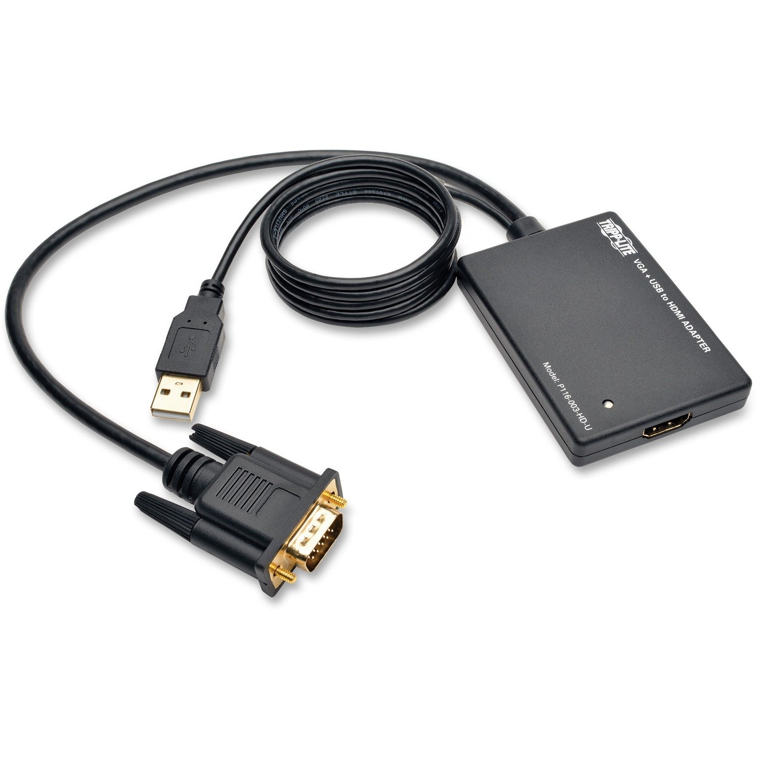 Eaton Tripp Lite Series VGA to HDMI Active Adapter Cable with Audio and USB Power (M/F), 1080p, 6 in. (15.2 cm)
