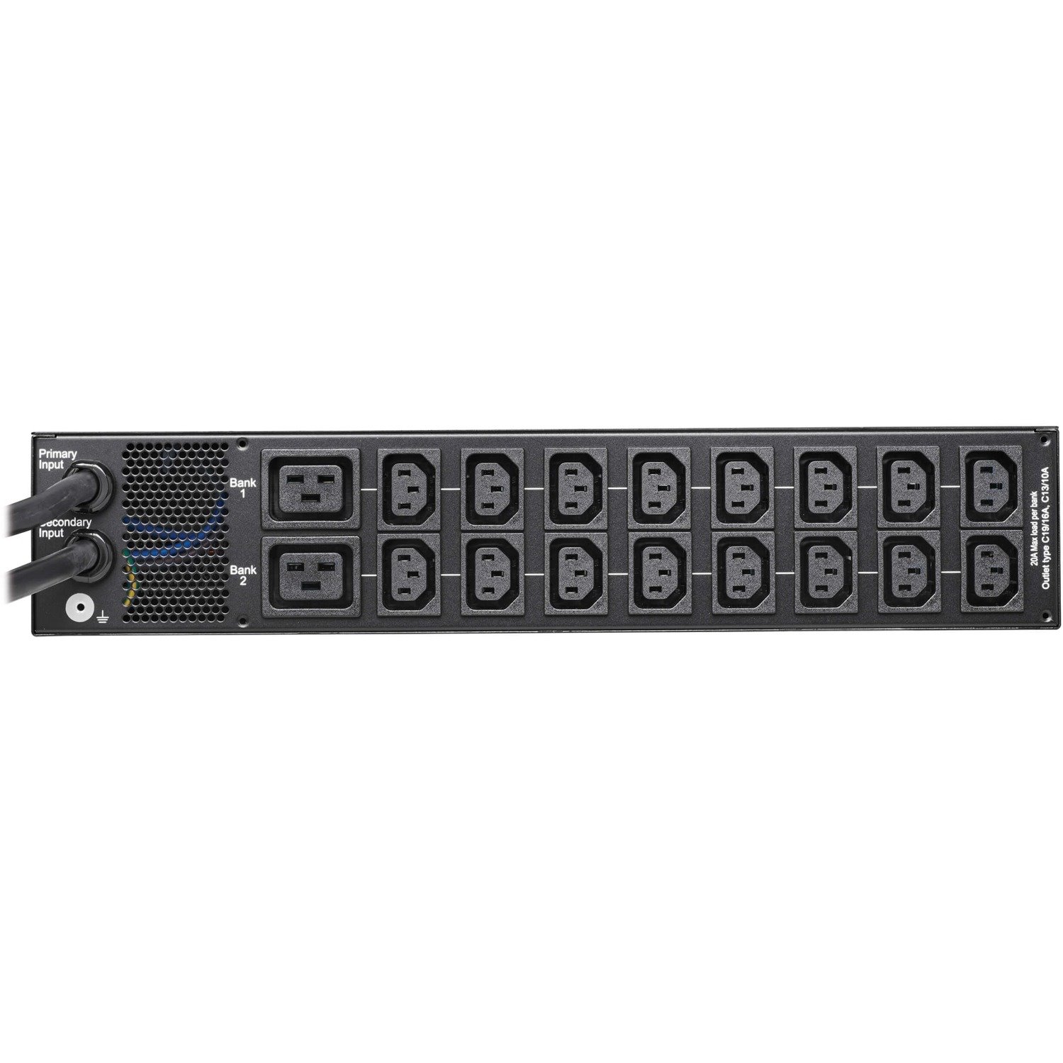 Tripp Lite by Eaton 7.4kW 200-240V Single-Phase ATS/Monitored PDU - 16 C13 & 2 C19 Outlets, Dual IEC 309 32A Blue Inputs, 3 m Cords, 2U, TAA