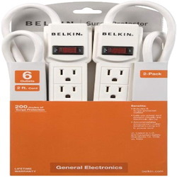 Belkin 6 Outlet Home and Office Surge Protector with 2ft Power Cord - 200 Joules