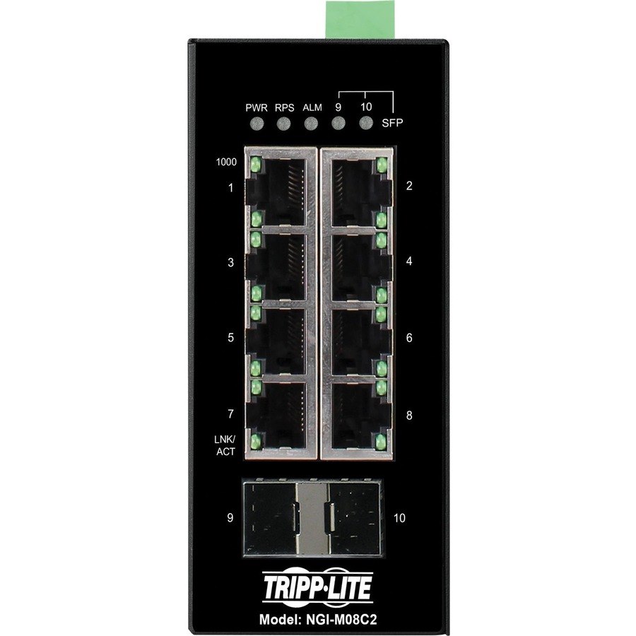 Tripp Lite by Eaton 8-Port Managed Industrial Gigabit Ethernet Switch - 10/100/1000 Mbps, 2 GbE SFP Slots, -40Â&deg; to 75Â&deg;C, DIN Mount - TAA Compliant