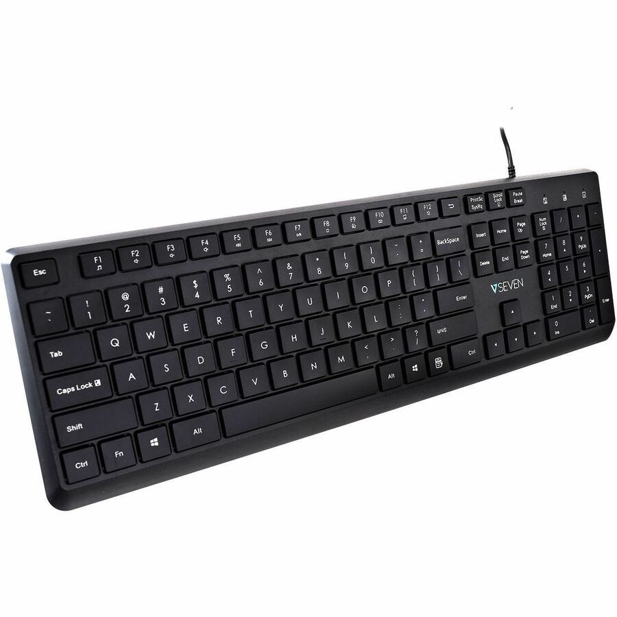 V7 KU350US USB Quiet Keyboard - US Layout - English (US) - QWERTY - Business - Black - USB-A Connectivity - Full Size - USB Interface - Plug and play - Windows - MacOS - ChromeOS - Multimedia keys - Lasered keycaps - Multimedia Hot Key(s)