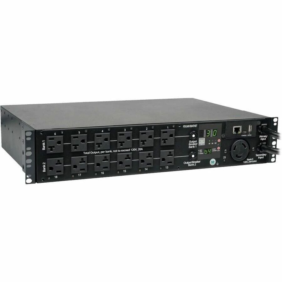 Eaton Tripp Lite Series 2.9kW Single-Phase Switched Automatic Transfer Switch PDU, 2 120V L5-30P Inputs, 24 5-15/20R & 1 L5-30R Outputs, 2U, TAA