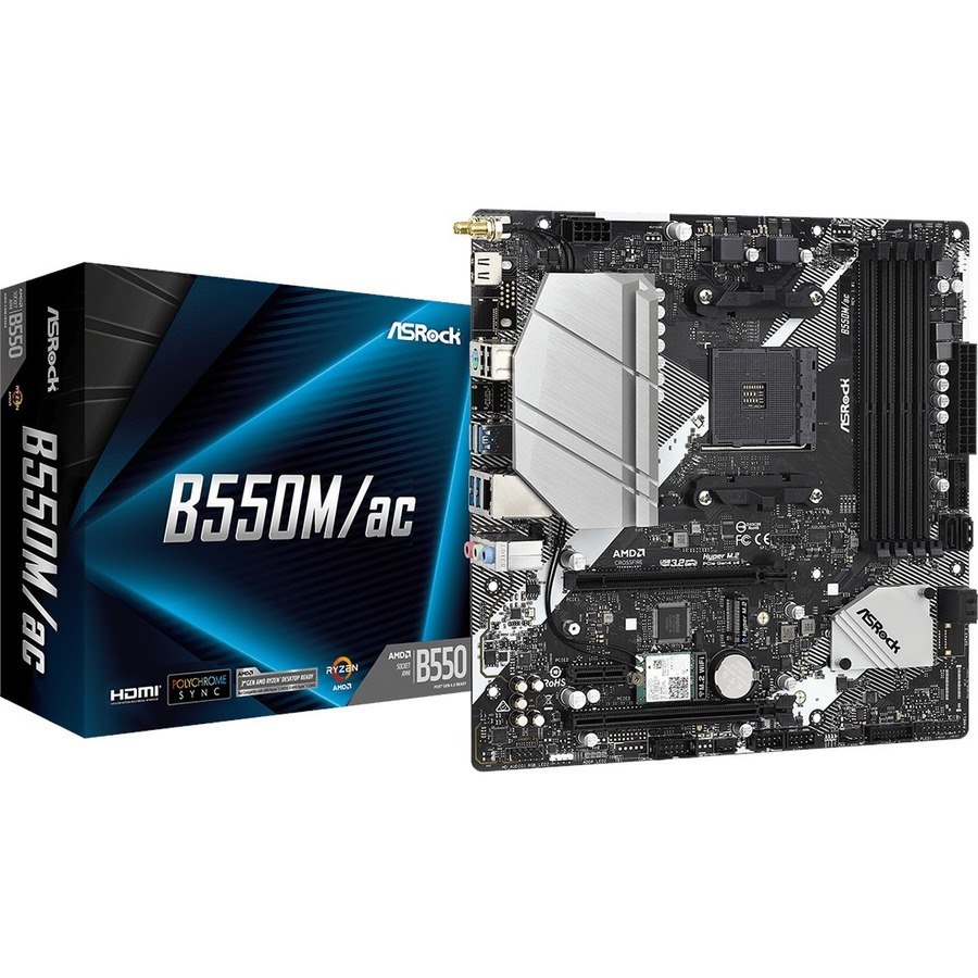 ASRock B550M/AC Desktop Motherboard - AMD B550 Chipset - Socket AM4 - Micro ATX
