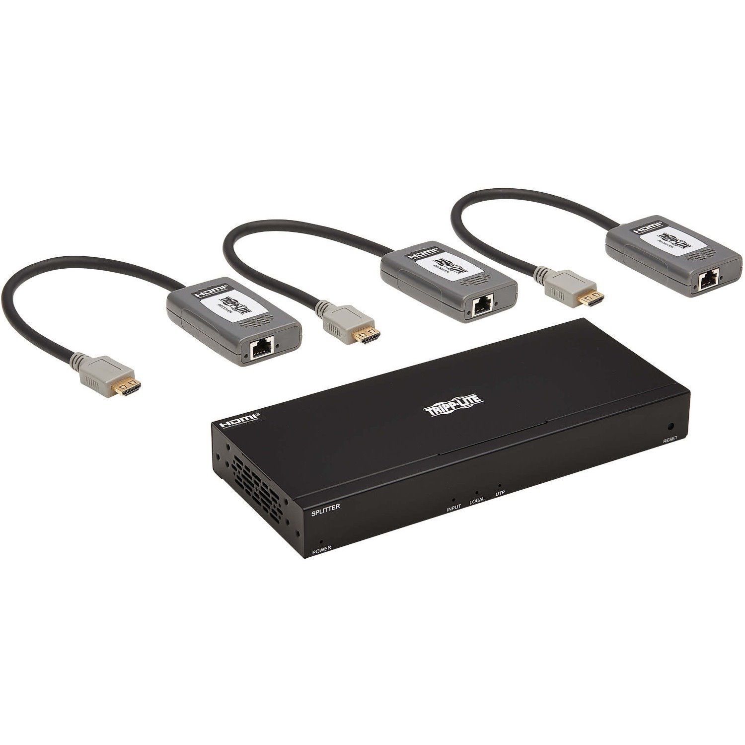 Tripp Lite by Eaton 4-Port HDMI over Cat6 Extender Kit, Splitter/3x Pigtail Receivers - 4K 60 Hz, HDR, 4:4:4, PoC, 230 ft. (70.1 m), TAA