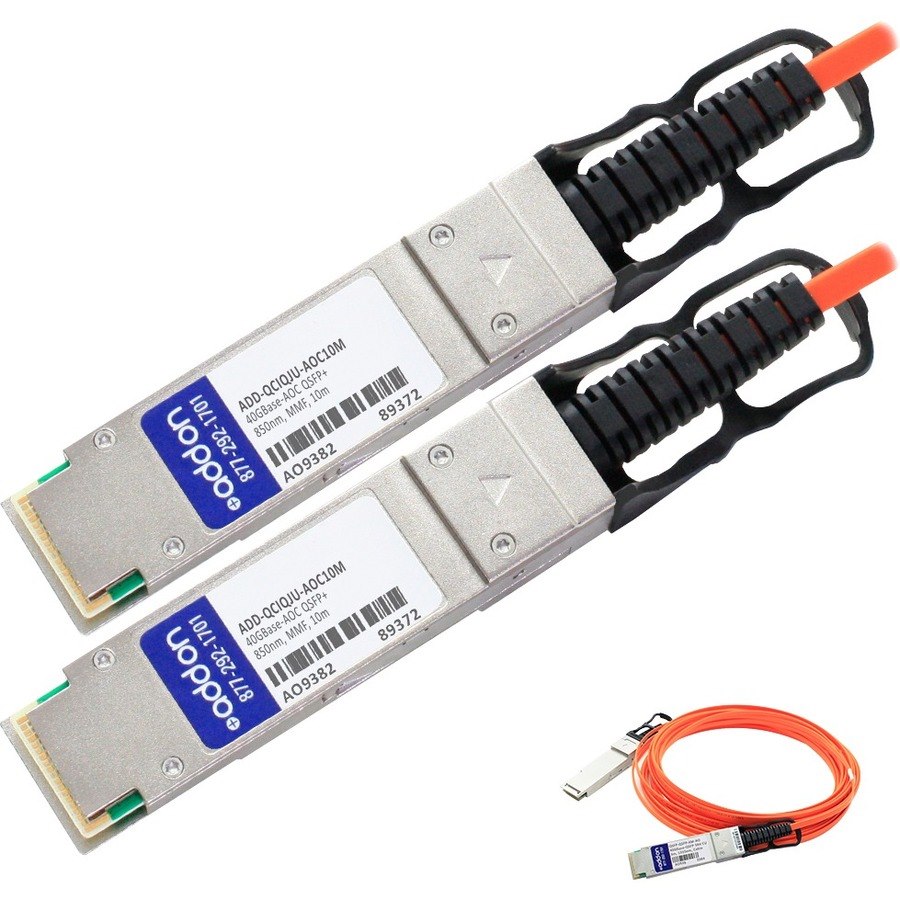 AddOn Cisco QSFP-H40G-AOC10M to Juniper Networks JNP-40G-AOC-10M Compatible TAA Compliant 40GBase-AOC QSFP+ to QSFP+ Direct Attach Cable (850nm, MMF, 10m)