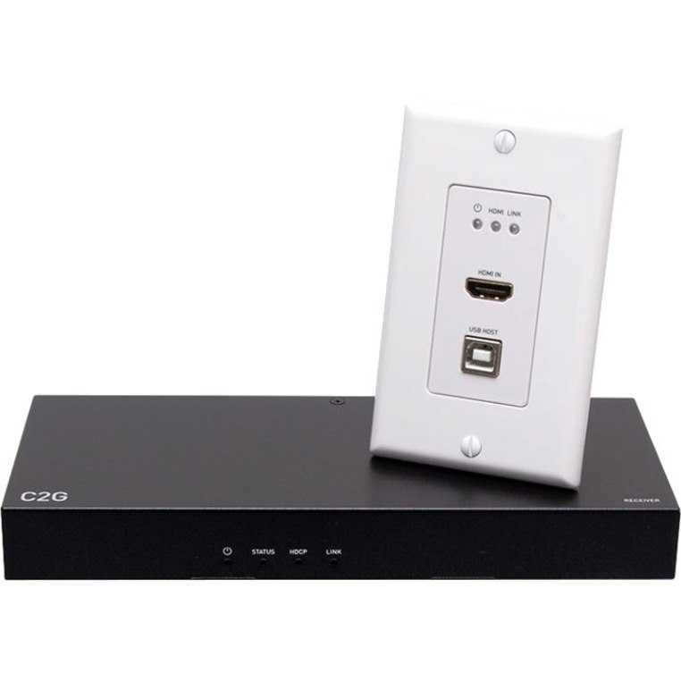 C2G HDMI HDBaseT + USB-B to A and RS232 over Cat Extender Single Gang Wall Plate Transmitter to Box Receiver - 4K 60Hz