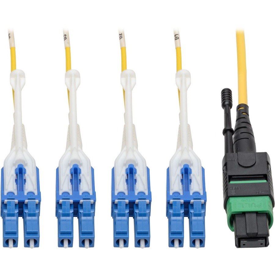 Eaton Tripp Lite Series MTP/MPO (APC) to 4xLC (UPC) Singlemode Breakout Patch Cable, 40/100 GbE, QSFP+ 40GBASE-PLR4, Plenum, Yellow, 5 m (16 ft.)