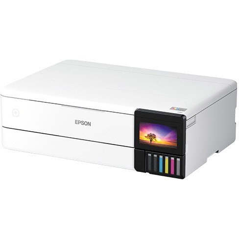 Epson ET-8550 Inkjet Multifunction Printer-Color-Copier/Scanner-5760x1440 dpi Print-Automatic Duplex Print-100 sheets Input-Color Flatbed Scanner-1200 dpi Optical Scan-Wireless LAN-Epson Connect-Android Printing-Mopria