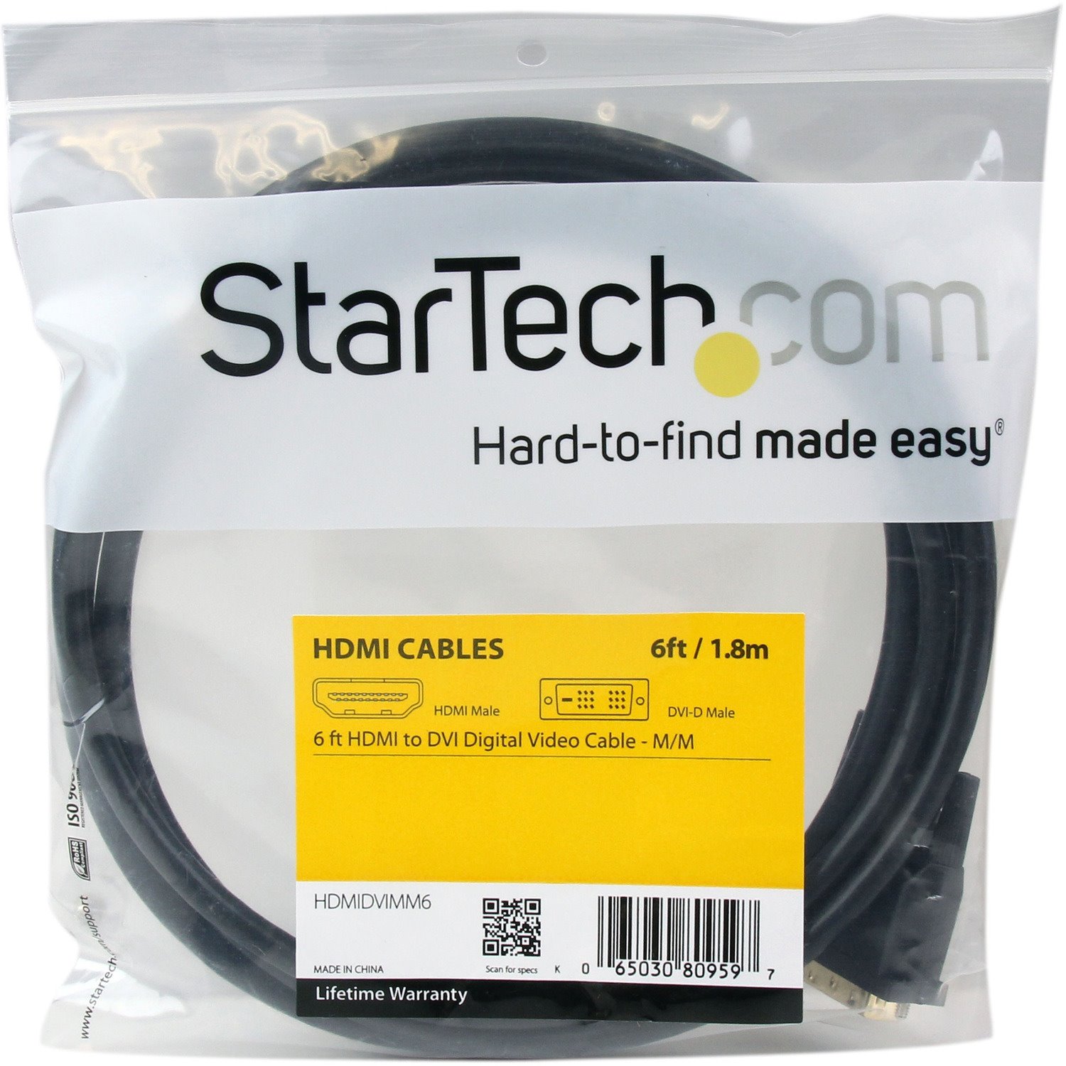 StarTech.com HDMI to DVI Cable - 6 ft / 2m - HDMI to DVI-D Cable - HDMI Monitor Cable - HDMI to DVI Adapter Cable
