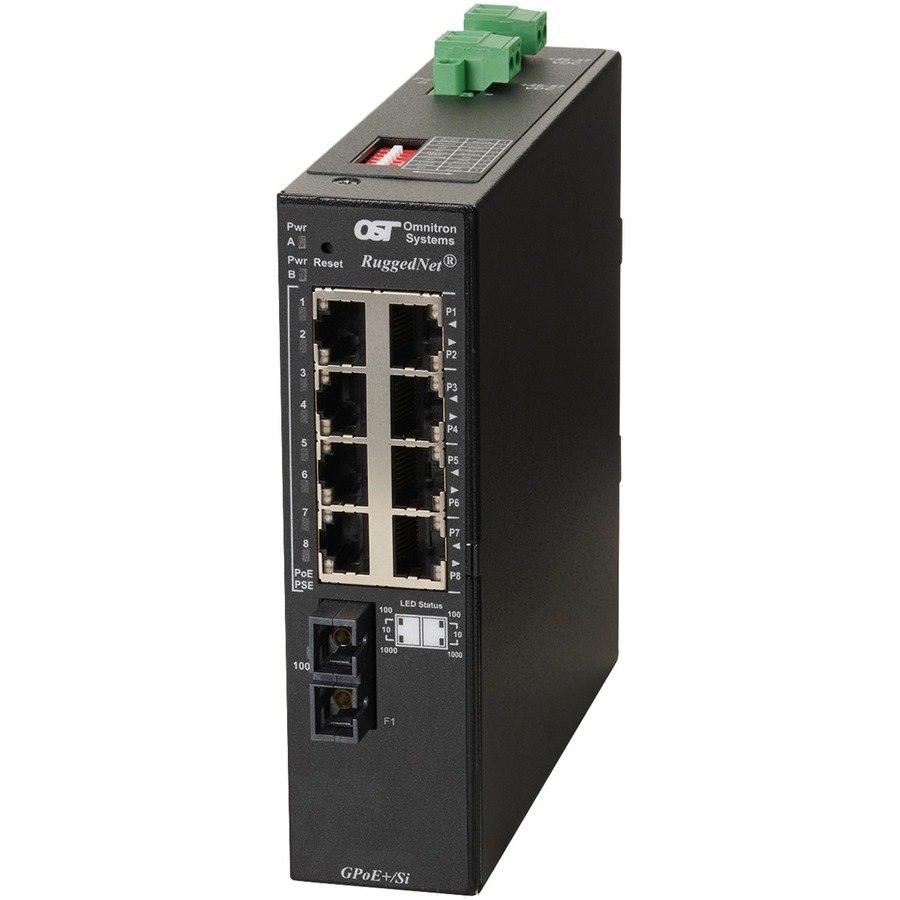 Omnitron Systems RuggedNet Unmanaged Industrial Gigabit PoE+, SM SC, RJ-45, Ethernet Fiber Switch