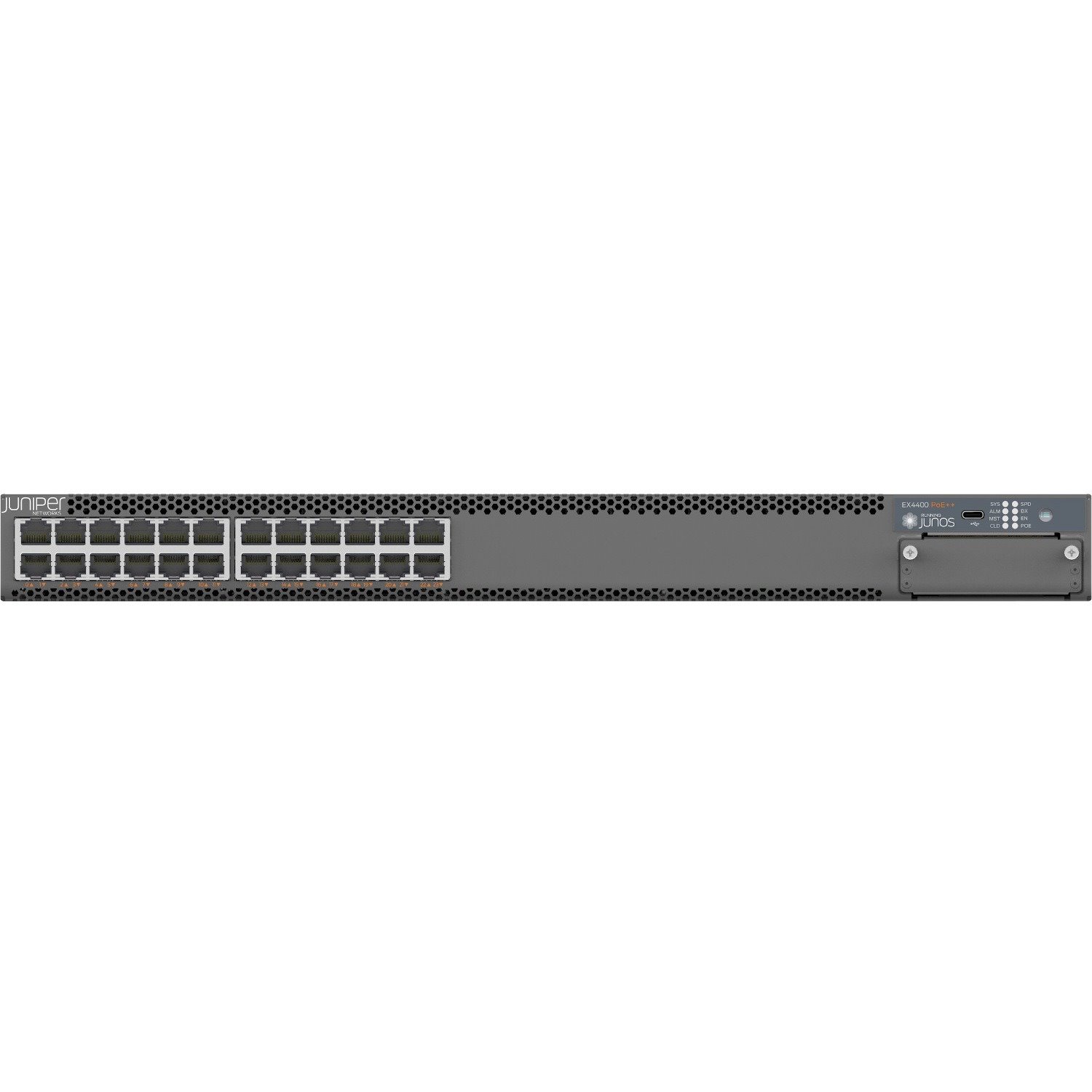 Juniper EX4400 EX4400-24P 24 Ports Manageable Ethernet Switch - Gigabit Ethernet, 25 Gigabit Ethernet, 100 Gigabit Ethernet - 10/100/1000Base-T, 25GBase-X, 100GBase-X
