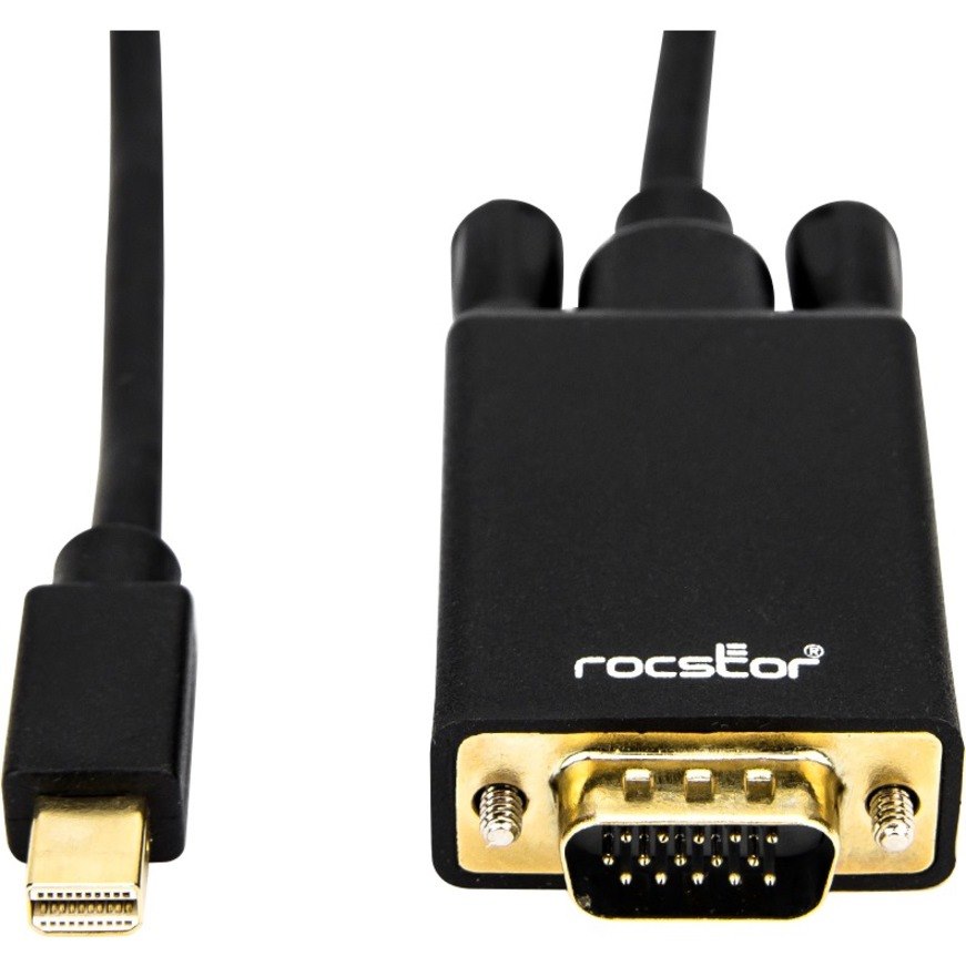 Rocstor Premium 6 ft Mini DisplayPort to VGA Adapter Cable - mDP to VGA cable supports 1920x1200 1080p Resolution - Mini DisplayPort to VGA cable for Projector, Monitor, PC, Desktop Computer, Notebook, Ultrabook, Video Device, TV - 6 ft (2m) - 1 Pack - 1 x Mini DisplayPort Male - 1 x HD-15 Male VGA - Black