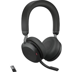 Jabra Evolve2 75 Wireless On-ear Stereo Headset - USB-A - Unified Communication - With Charging Stand - Black - Binaural - Ear-cup - 3000 cm - Bluetooth - 20 Hz to 20 kHz - MEMS Technology Microphone - Noise Cancelling