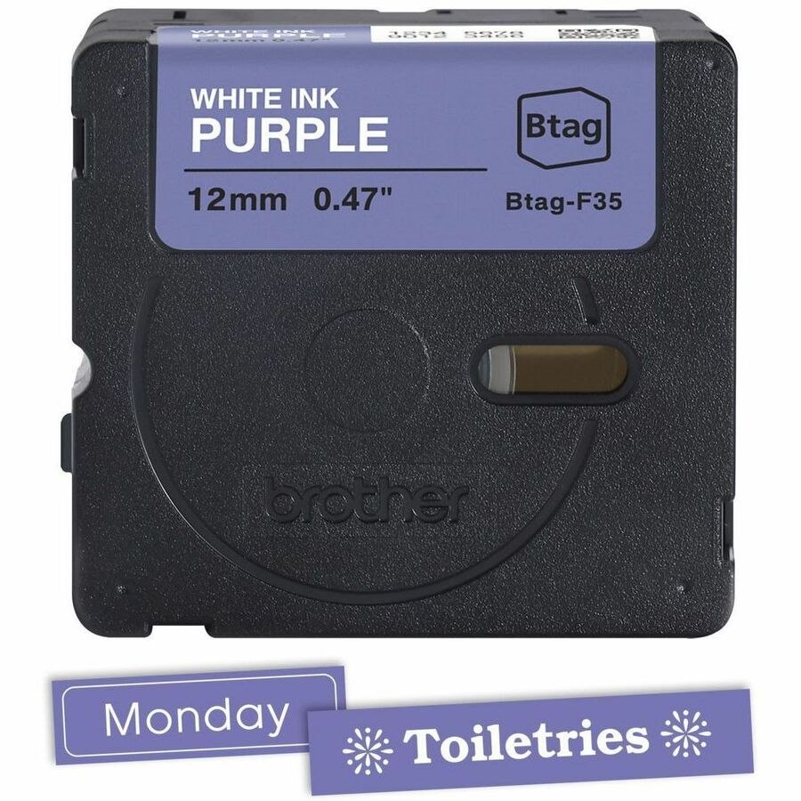 Brother P-touch BTAG-F35 White on Purple Label Tape