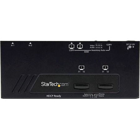 StarTech.com 2x2 HDMI Matrix Switch with Remote - 1080p Automatic & Priority Switcher - Video Wall Auto Selector Splitter Box - Audio Out (VS222HDQ)