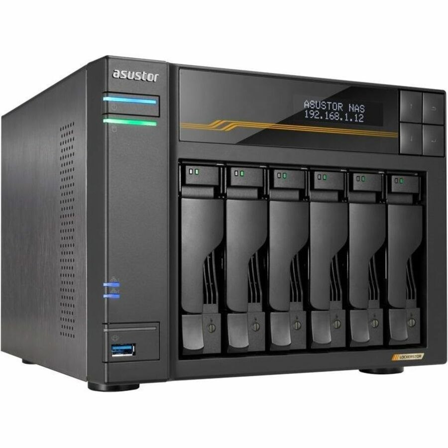 Asustor Lockerstor 6 Gen3 AS6806T 6 Bay NAS, AMD Ryzen Quad-Core 2.3 GHz, 16GB RAM ECC DDR5, 4 M.2 NVMe Slots, Dual 5GbE and Dual 10GbE Port, USB 4.0 Type-C, Network Attached Storage (Diskless)