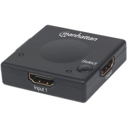 Manhattan HDMI Switch 2-Port, 1080p, Connects x2 HDMI sources to x1 display, Automatic and Manual Switching (via button), No external power required, Black, Three Year Warranty, Blister