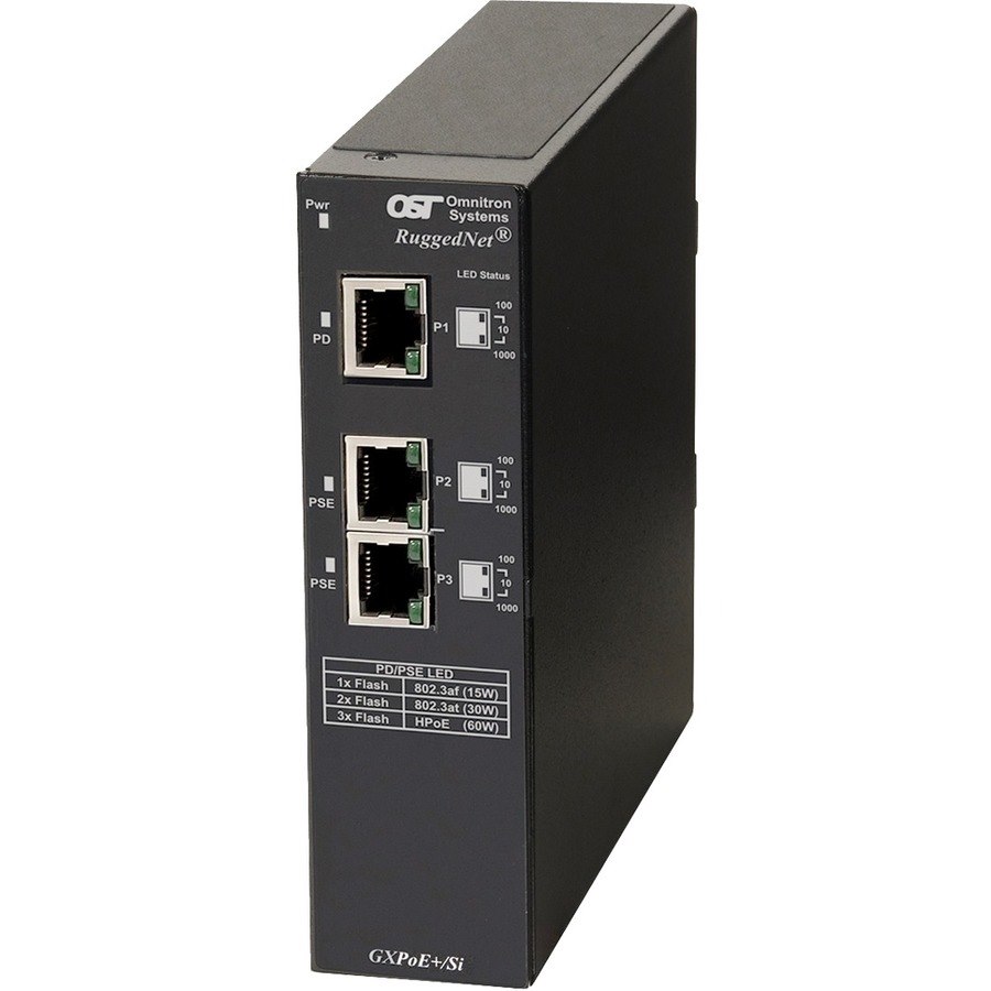 Omnitron Systems RuggedNet Industrial Unmanaged 30W Gigabit PoE Extender with Booster Technology