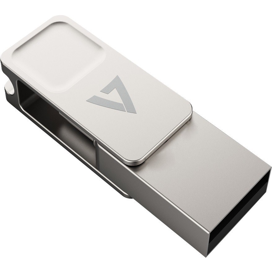 V7 128 GB USB 3.2 (Gen 1) Type A, USB Type C Flash Drive - Silver