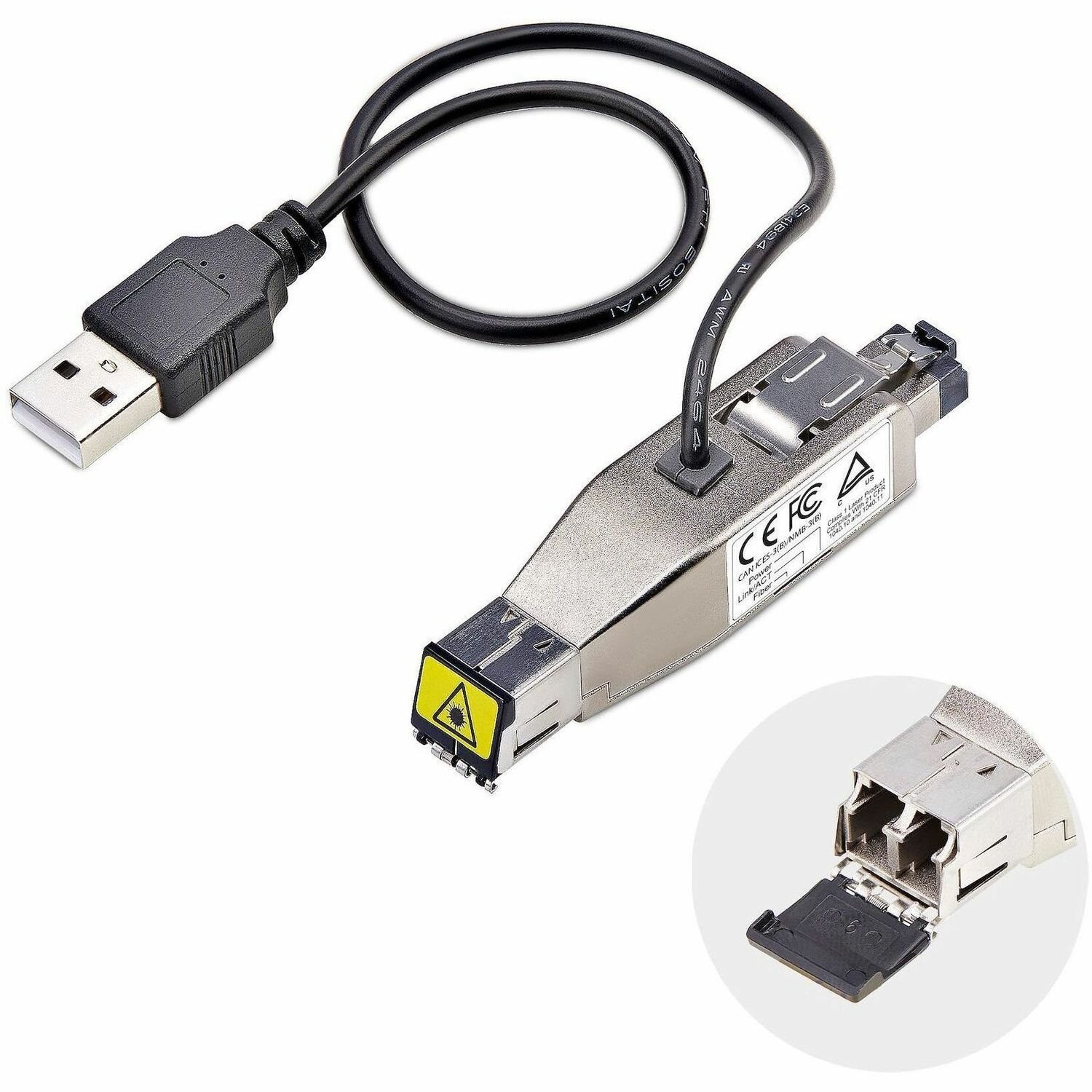 StarTech.com Gigabit Fiber to RJ45 Ethernet Media Converter Dongle, USB Powered, SMF/MMF, Single/Multimode Optical Fiber, Metal Housing