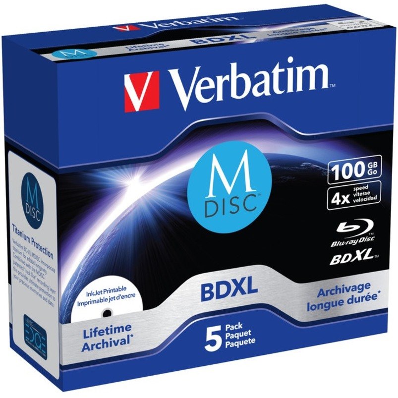 Verbatim Blu-ray Recordable Media - BD-R XL - 4x - 100 GB - 5 Pack Jewel Case